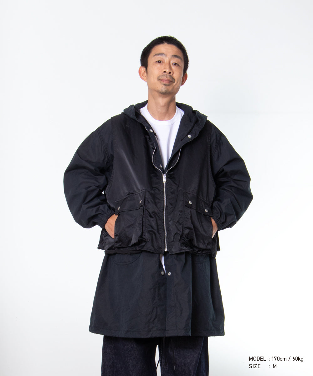 COMME des GARCONS HOMME / HR-C002 / Cotton Nylon Weather × Nylon Twill Garment Washed Coat / 26FW / Black