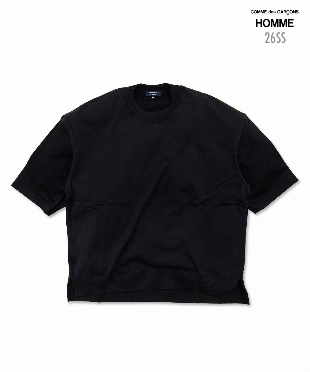 COMME des GARCONS HOMME Cotton Jersey × Knit T-Shirt HQ-T004 Black