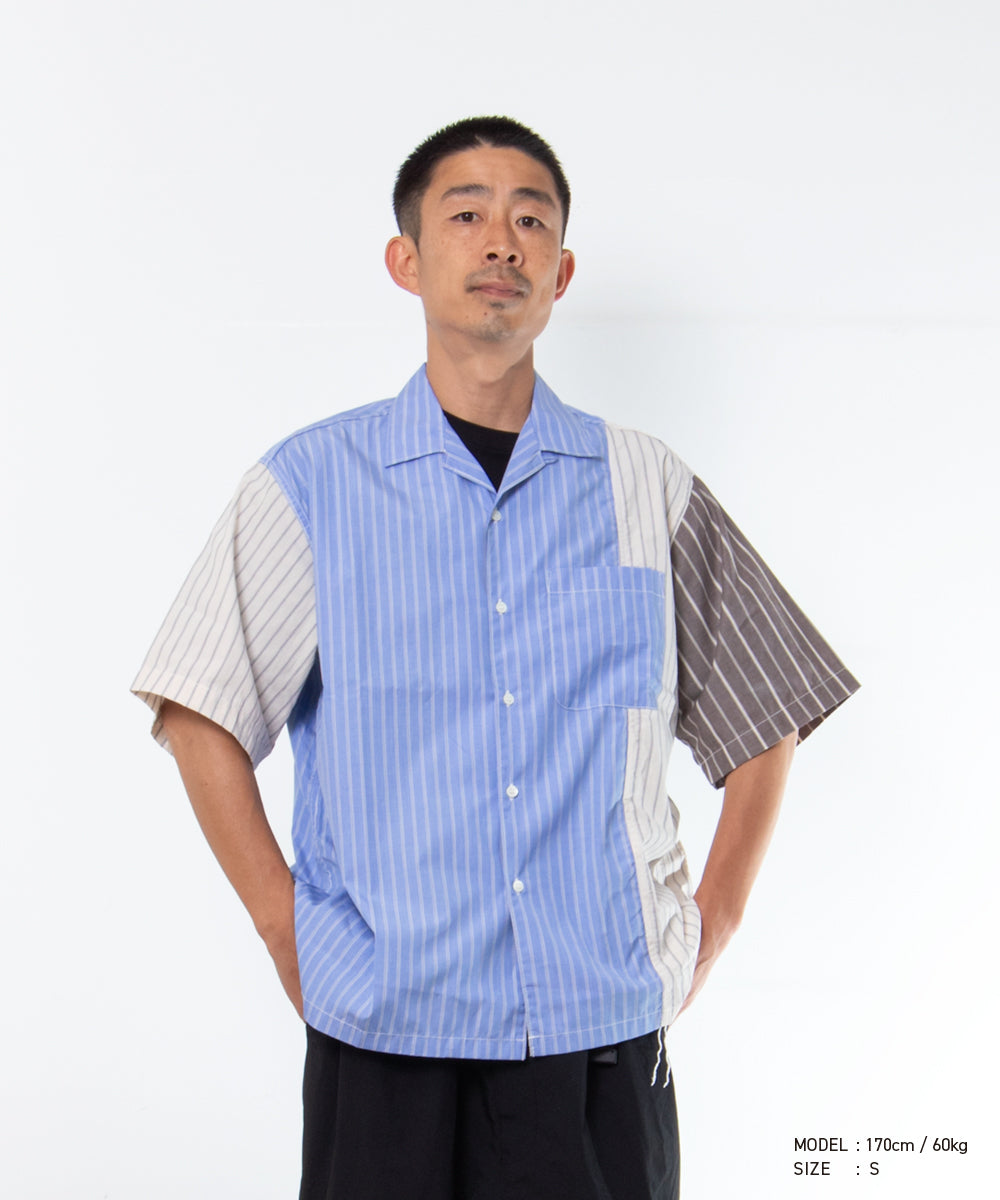 Cotton Oxford Stripe × Cotton/Linen Stripe Shirt HQ-B025