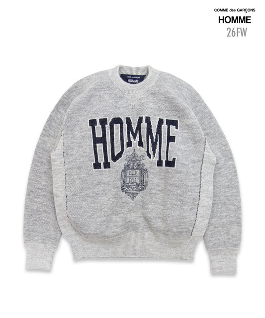 COMME des GARCONS HOMME / HR-N006 / Wool Jacquard Crew Neck Knit / 26FW / Gray