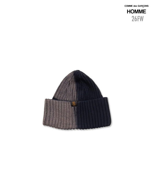COMME des GARCONS HOMME / HR-N005 / Wool Ribbed Bleached Knit Cap / 26FW / Black