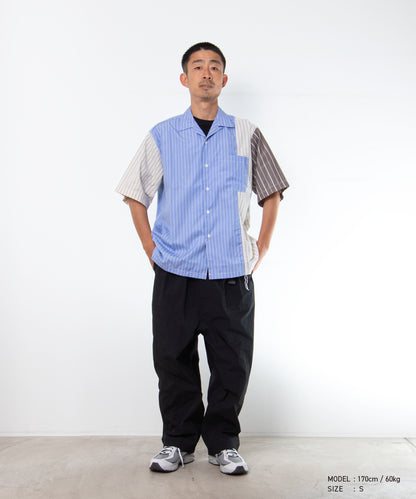 Cotton Oxford Stripe × Cotton/Linen Stripe Shirt HQ-B025