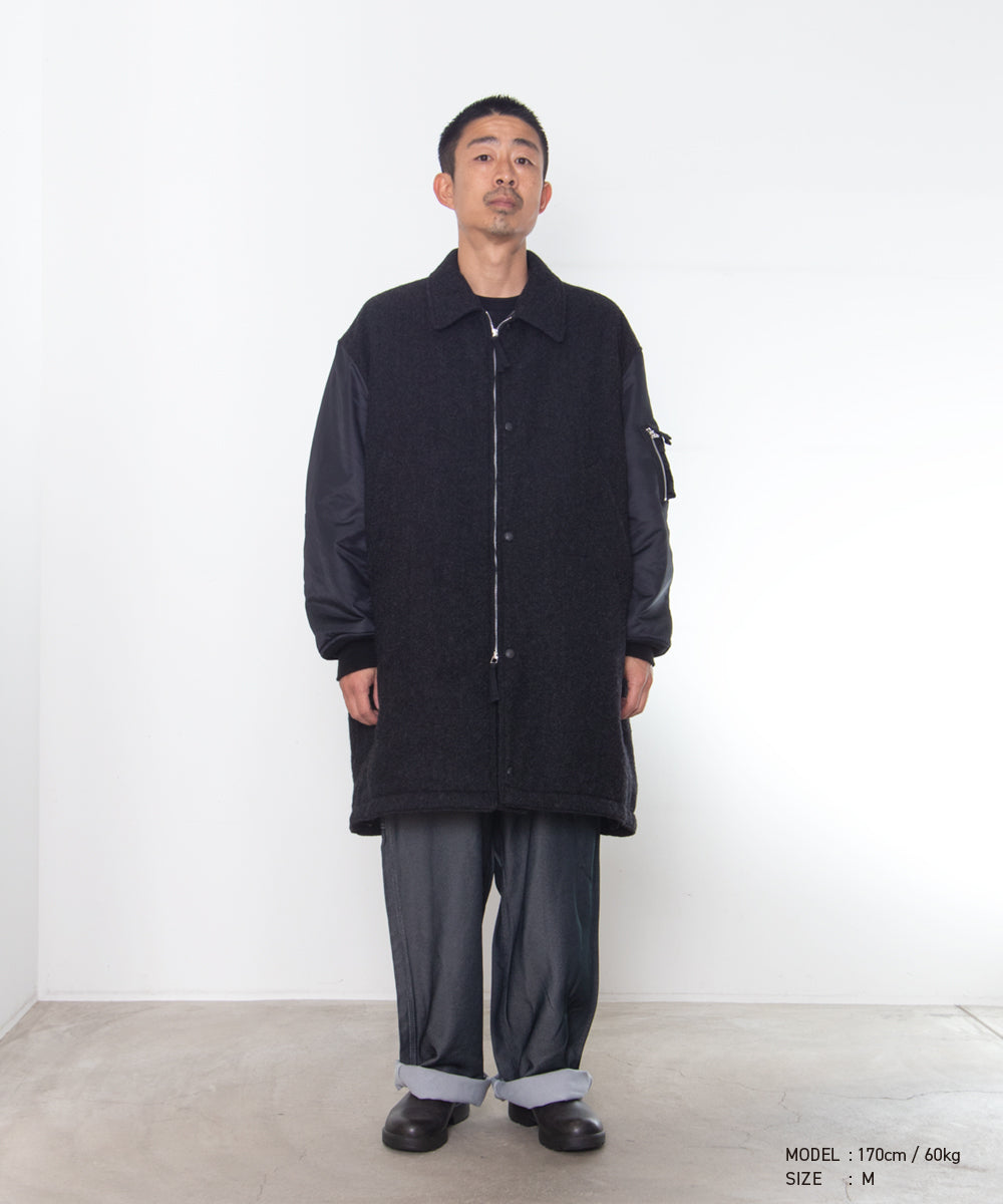 COMME des GARCONS HOMME / HR-C004 / Wool Herringbone Fabric Felted × Nylon Twill Coat / 26FW / Charcoal
