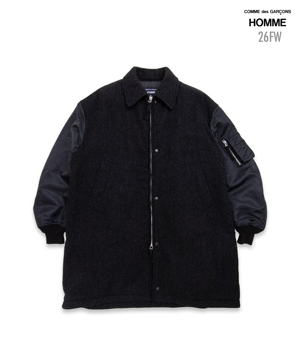COMME des GARCONS HOMME / HR-C004 / Wool Herringbone Fabric Felted × Nylon Twill Coat / 26FW / Charcoal