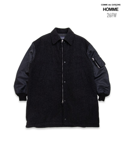 COMME des GARCONS HOMME / HR-C004 / Wool Herringbone Fabric Felted × Nylon Twill Coat / 26FW / Charcoal