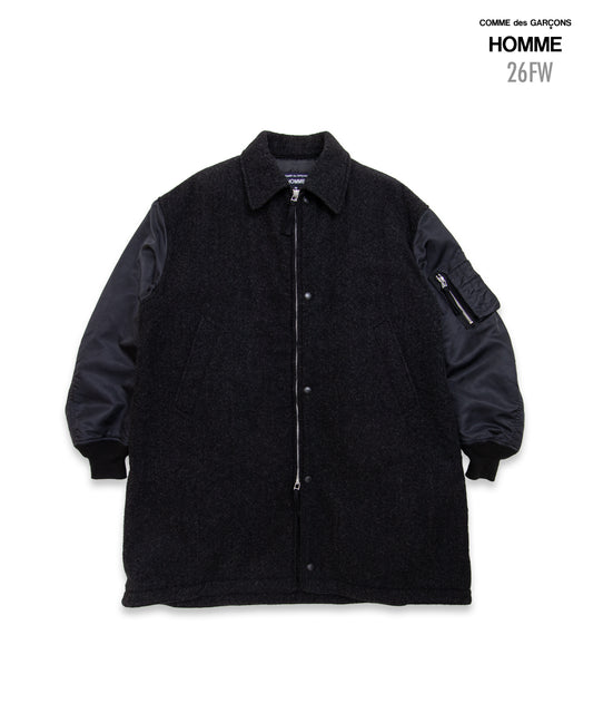 COMME des GARCONS HOMME / HR-C004 / Wool Herringbone Fabric Felted × Nylon Twill Coat / 26FW / Charcoal