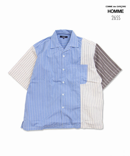 Cotton Oxford Stripe × Cotton/Linen Stripe Shirt HQ-B025