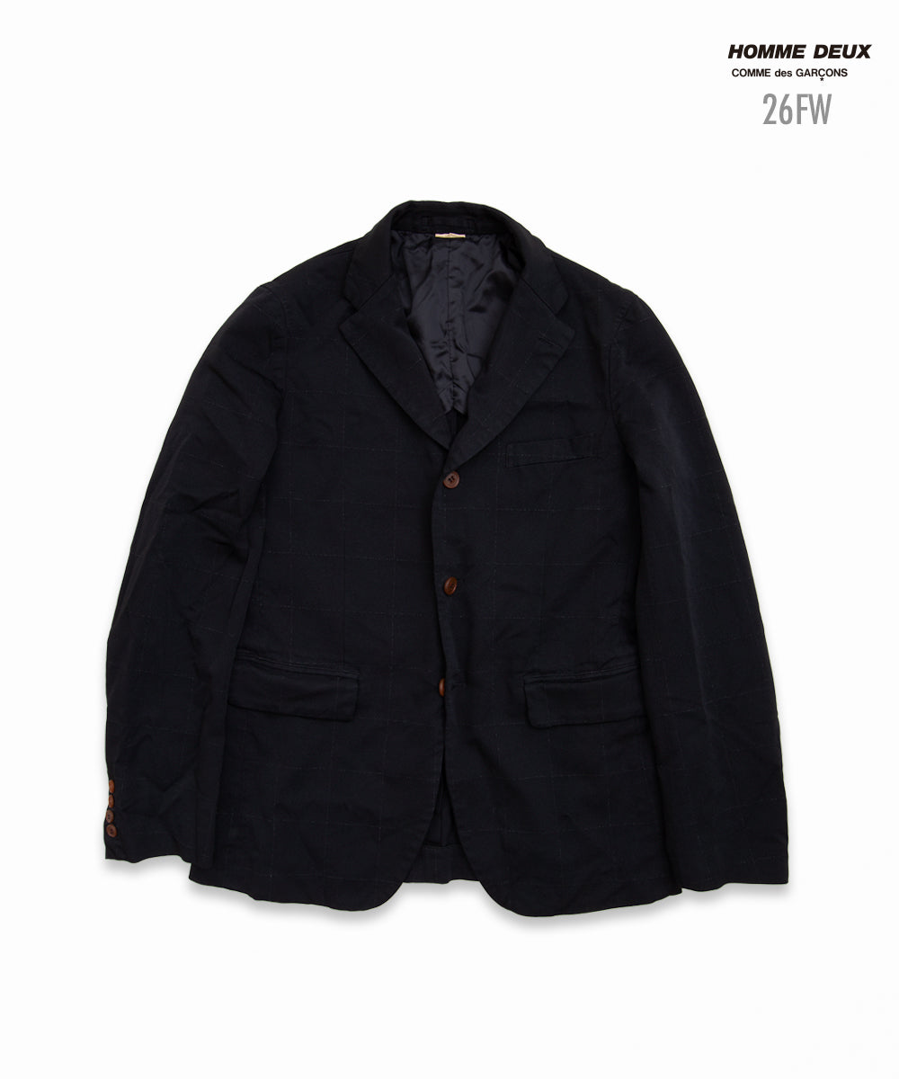 COMME des GARCONS HOMME DEUX / DR-J025 / Polyester Windowpane Processed Jacket / 26FW / Black