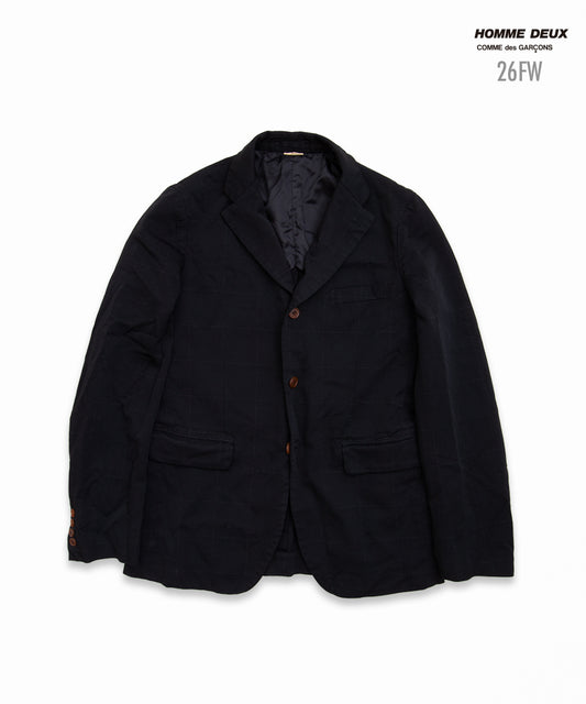 COMME des GARCONS HOMME DEUX / DR-J025 / Polyester Windowpane Processed Jacket / 26FW / Black
