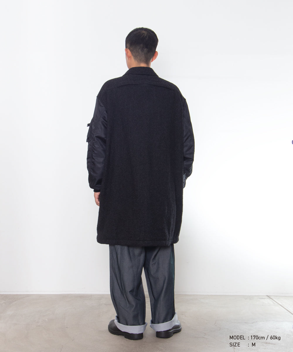 COMME des GARCONS HOMME / HR-C004 / Wool Herringbone Fabric Felted × Nylon Twill Coat / 26FW / Charcoal