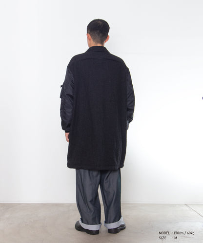 COMME des GARCONS HOMME / HR-C004 / Wool Herringbone Fabric Felted × Nylon Twill Coat / 26FW / Charcoal