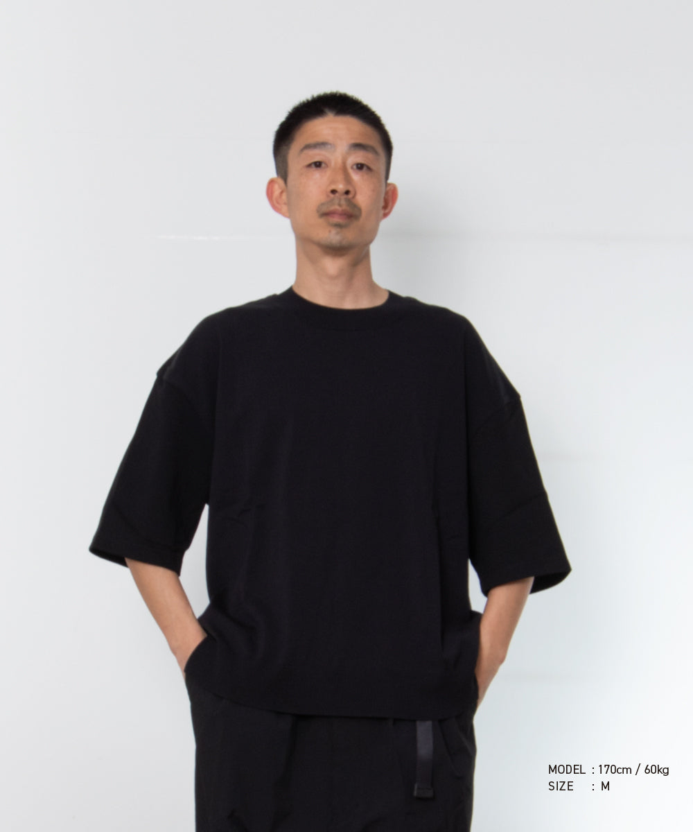 COMME des GARCONS HOMME Cotton Jersey × Knit T-Shirt HQ-T004 Black