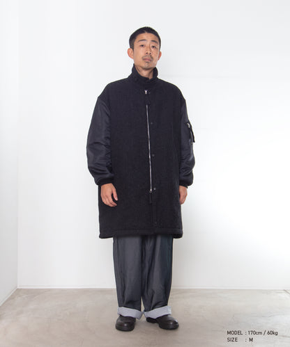 COMME des GARCONS HOMME / HR-C004 / Wool Herringbone Fabric Felted × Nylon Twill Coat / 26FW / Charcoal