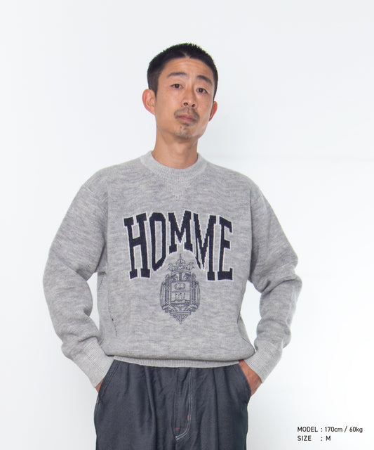 COMME des GARCONS HOMME / HR-N006 / Wool Jacquard Crew Neck Knit / 26FW / Gray