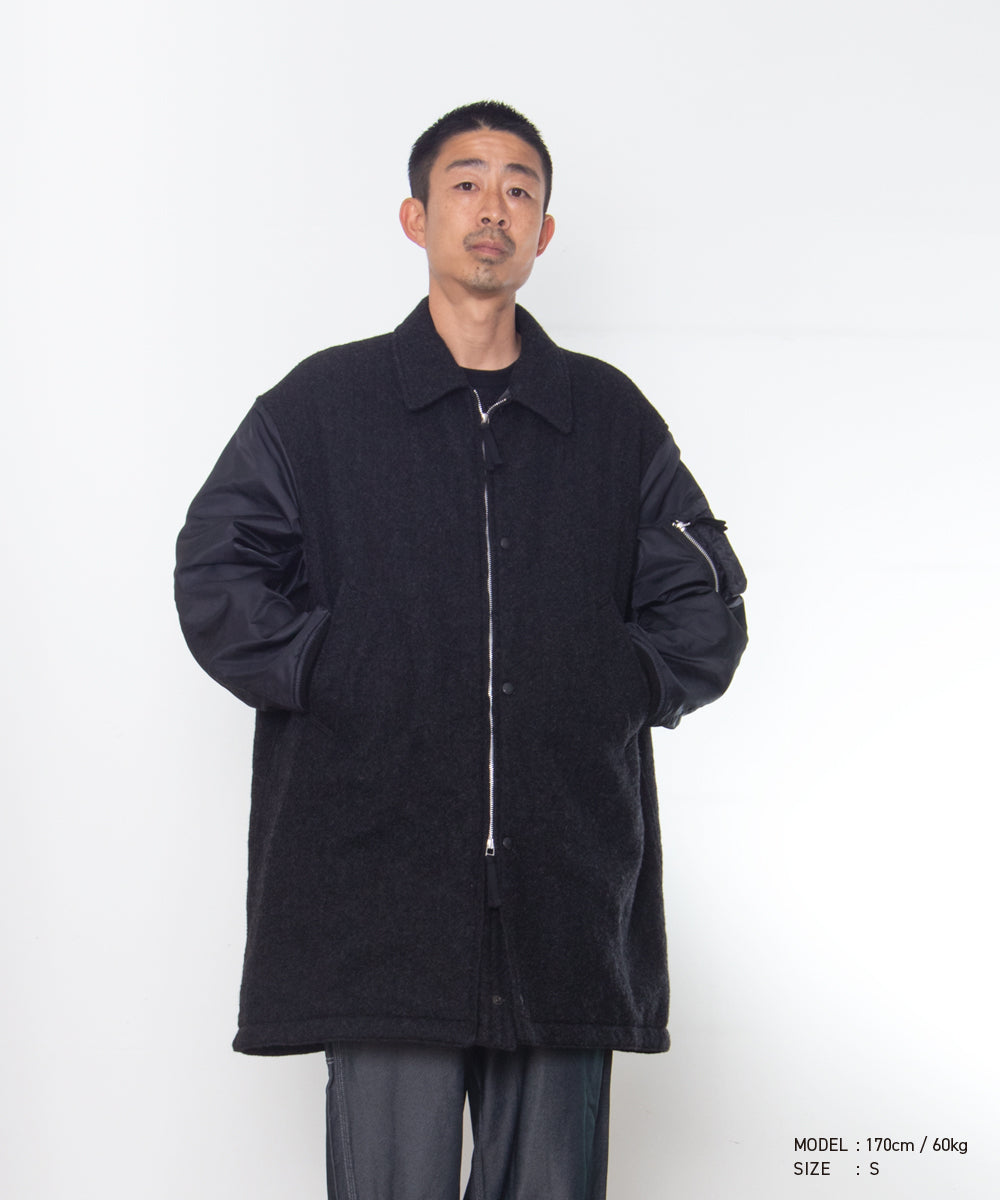 COMME des GARCONS HOMME / HR-C004 / Wool Herringbone Fabric Felted × Nylon Twill Coat / 26FW / Charcoal