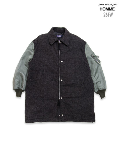 COMME des GARCONS HOMME / HR-C004 / Wool Herringbone Fabric Shrunk × Nylon Twill Coat / 26FW / Gray