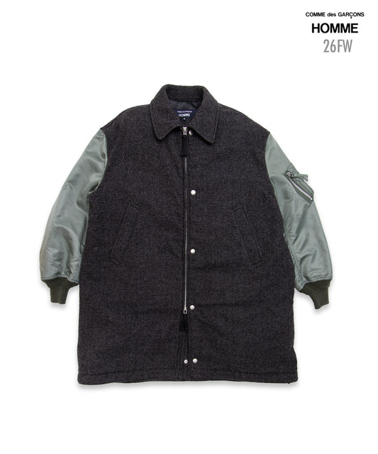 COMME des GARCONS HOMME / HR-C004 / Wool Herringbone Fabric Shrunk × Nylon Twill Coat / 26FW / Gray