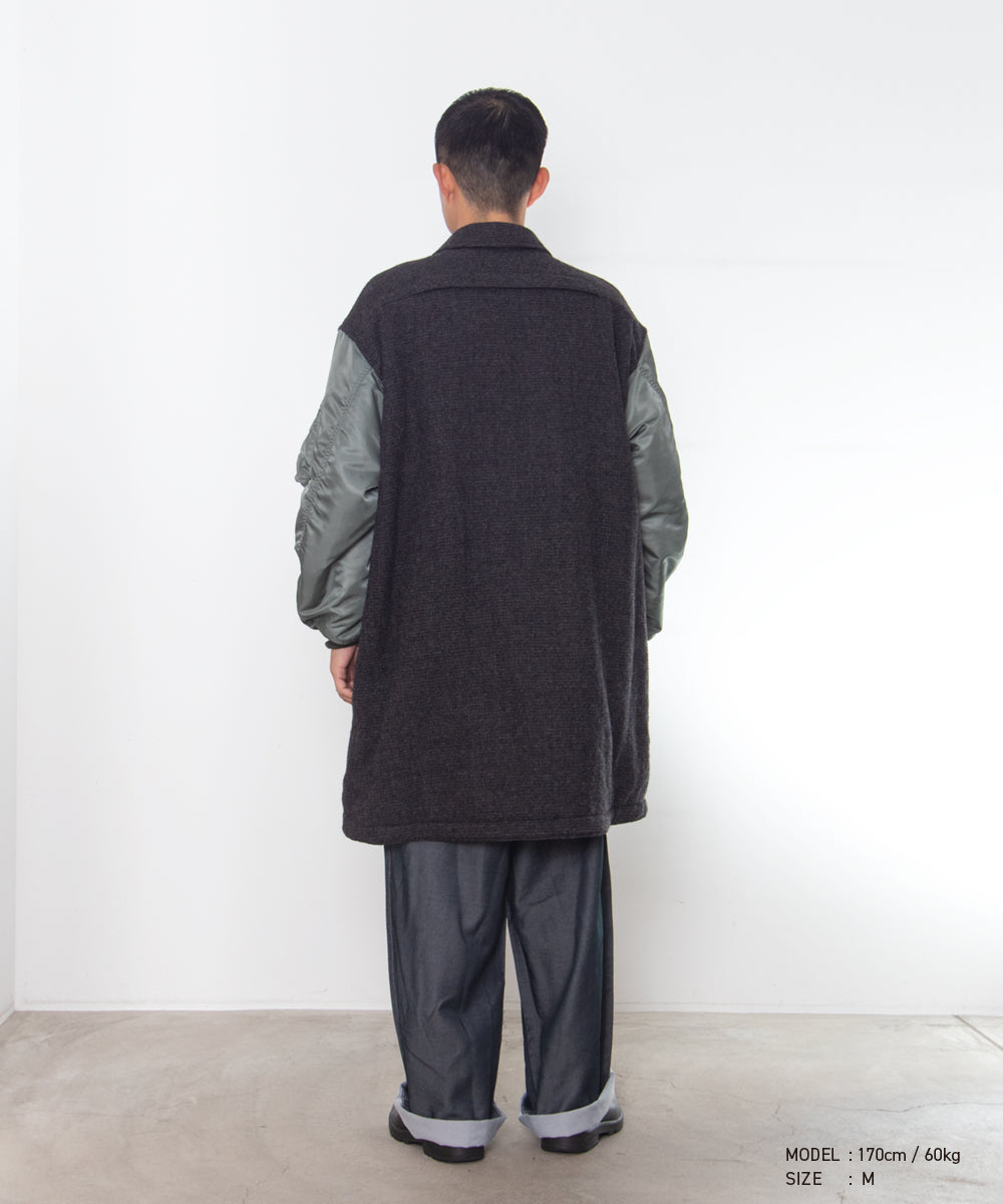 COMME des GARCONS HOMME / HR-C004 / Wool Herringbone Fabric Shrunk × Nylon Twill Coat / 26FW / Gray