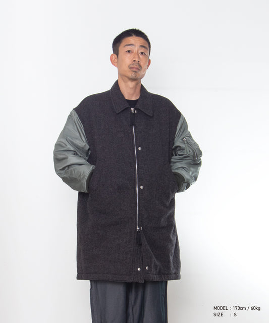 COMME des GARCONS HOMME / HR-C004 / Wool Herringbone Fabric Shrunk × Nylon Twill Coat / 26FW / Gray