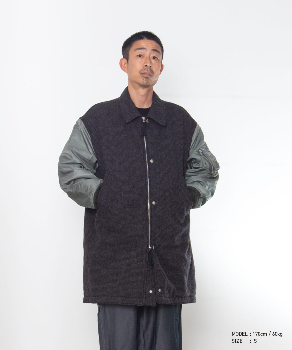 COMME des GARCONS HOMME / HR-C004 / Wool Herringbone Fabric Shrunk × Nylon Twill Coat / 26FW / Gray