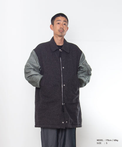 COMME des GARCONS HOMME / HR-C004 / Wool Herringbone Fabric Shrunk × Nylon Twill Coat / 26FW / Gray
