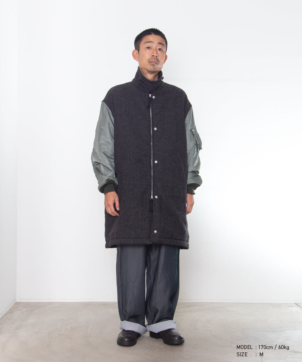 COMME des GARCONS HOMME / HR-C004 / Wool Herringbone Fabric Shrunk × Nylon Twill Coat / 26FW / Gray