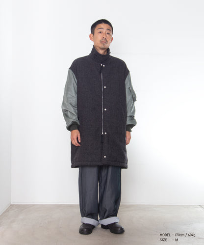 COMME des GARCONS HOMME / HR-C004 / Wool Herringbone Fabric Shrunk × Nylon Twill Coat / 26FW / Gray