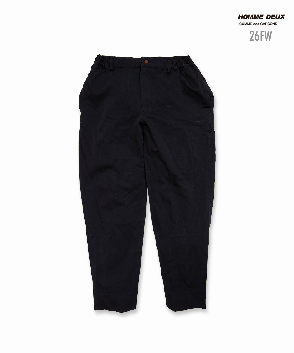 COMME des GARCONS HOMME DEUX / DR-P029 / Polyester Wind Check Processed Pants / 26FW / Black